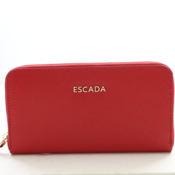 Escada Leather Zip Clutch Logo Wallet in Cherry Red - Picture 2 of 13